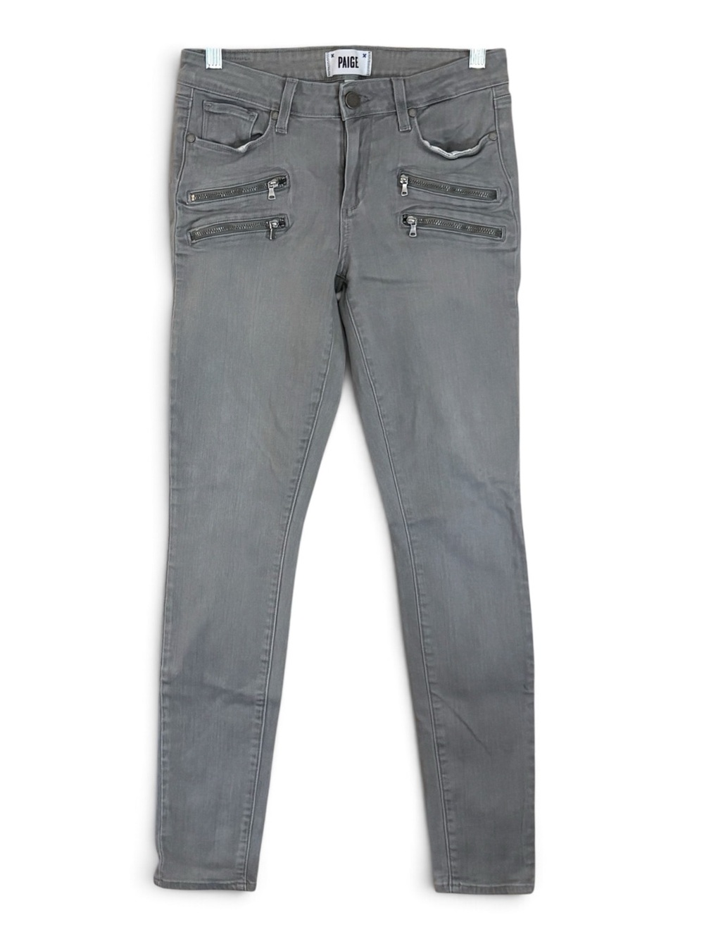 PAIGE Gray Edgemont Ultra Skinny Moto Zip-Accent Jeans